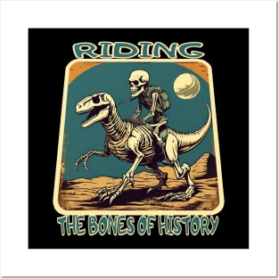 Funny Skeleton Riding T Rex Posters and Art